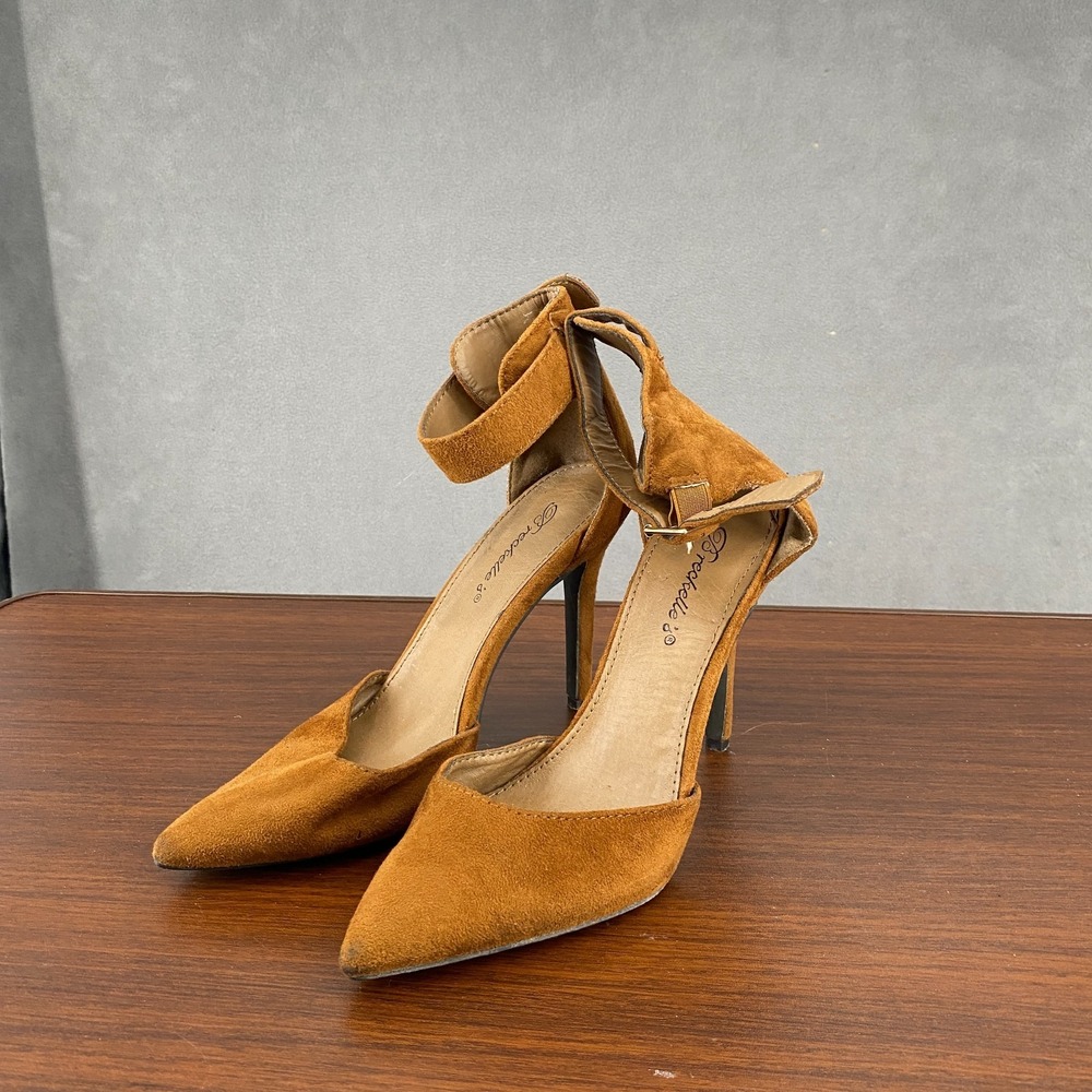 Breckelles Isabel Womens US 7 Sandals Brown Suede Stiletto Heel Ankle Strap